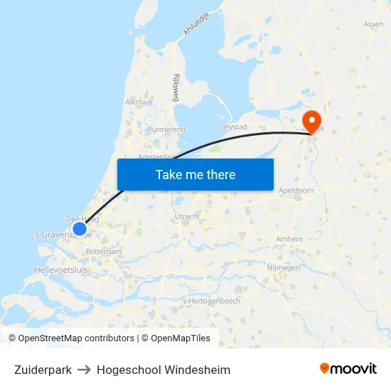 Zuiderpark to Hogeschool Windesheim map