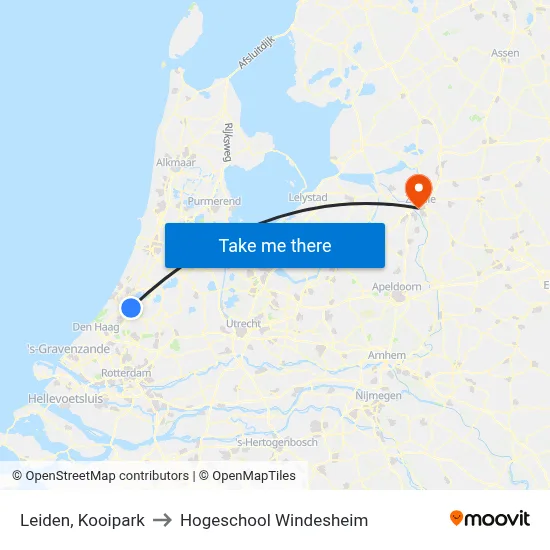 Leiden, Kooipark to Hogeschool Windesheim map