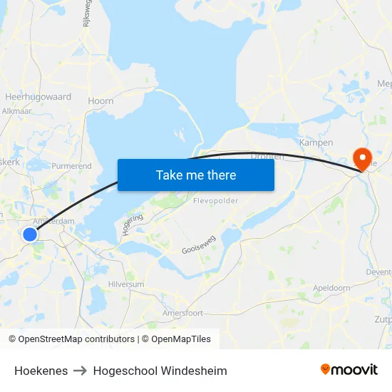 Hoekenes to Hogeschool Windesheim map