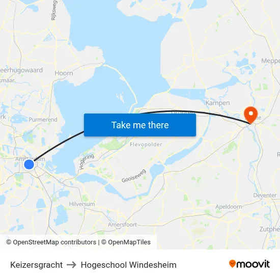 Keizersgracht to Hogeschool Windesheim map