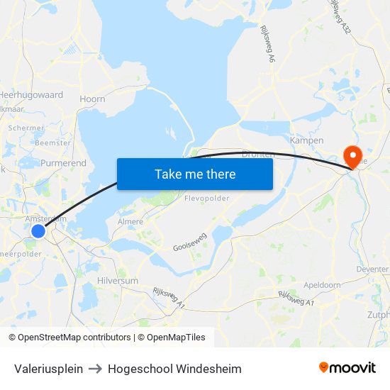 Valeriusplein to Hogeschool Windesheim map