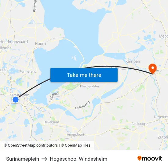 Surinameplein to Hogeschool Windesheim map