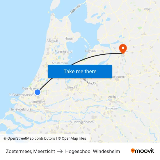 Zoetermeer, Meerzicht to Hogeschool Windesheim map