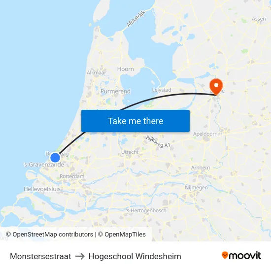 Monstersestraat to Hogeschool Windesheim map