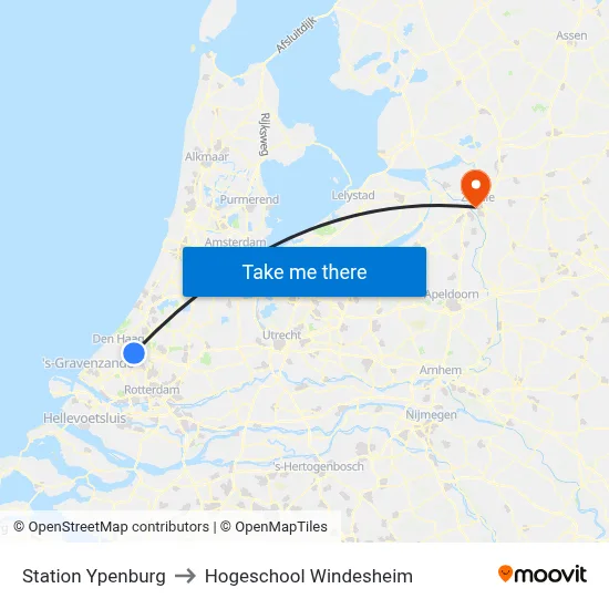 Station Ypenburg to Hogeschool Windesheim map