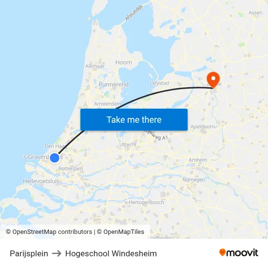 Parijsplein to Hogeschool Windesheim map