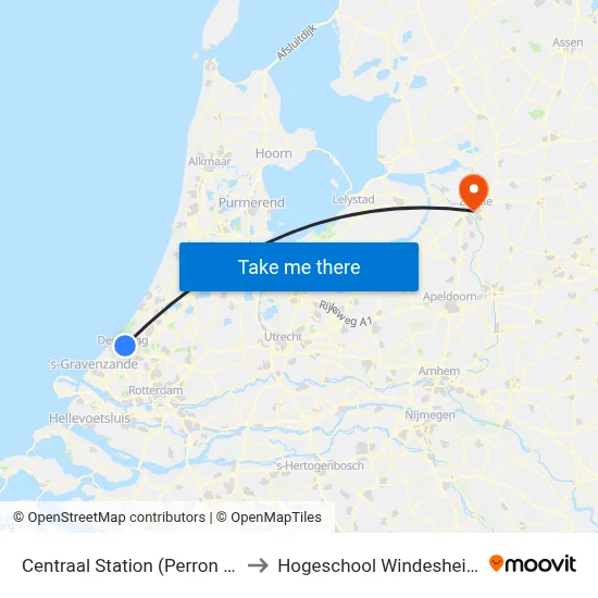 Centraal Station (Perron C) to Hogeschool Windesheim map