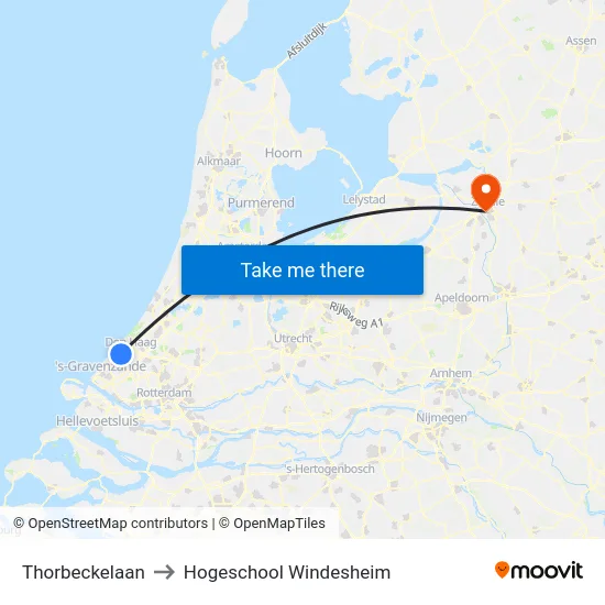 Thorbeckelaan to Hogeschool Windesheim map