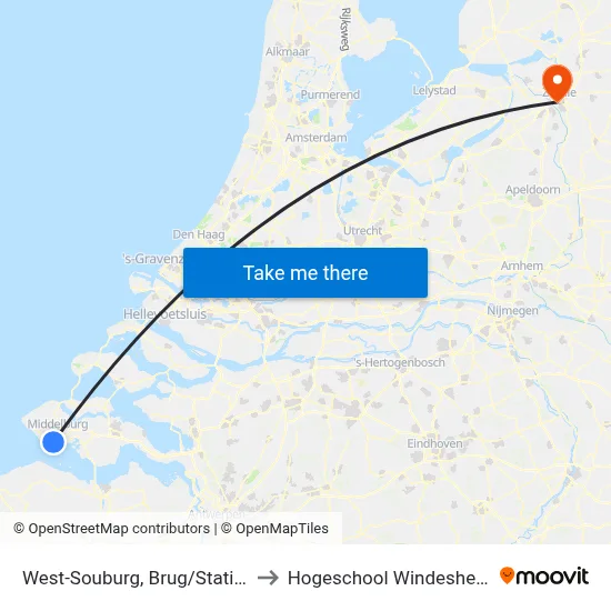 West-Souburg, Brug/Station to Hogeschool Windesheim map