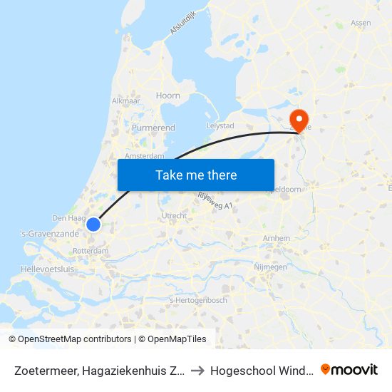Zoetermeer, Hagaziekenhuis Zoetermeer to Hogeschool Windesheim map