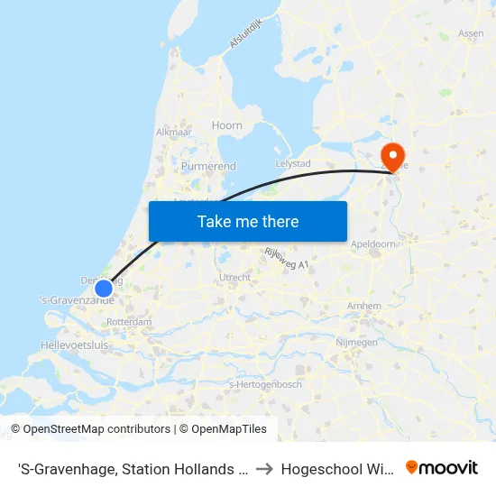 'S-Gravenhage, Station Hollands Spoor (Perron C) to Hogeschool Windesheim map