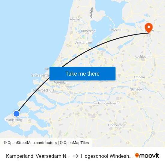 Kamperland, Veersedam Noord to Hogeschool Windesheim map