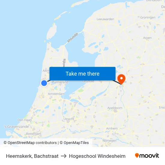 Heemskerk, Bachstraat to Hogeschool Windesheim map