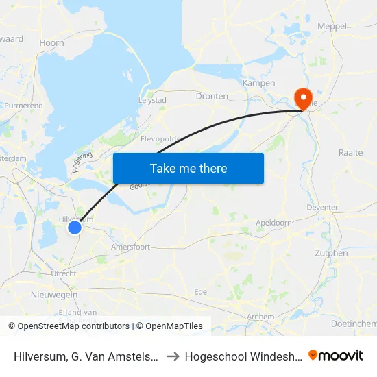 Hilversum, G. Van Amstelstraat to Hogeschool Windesheim map