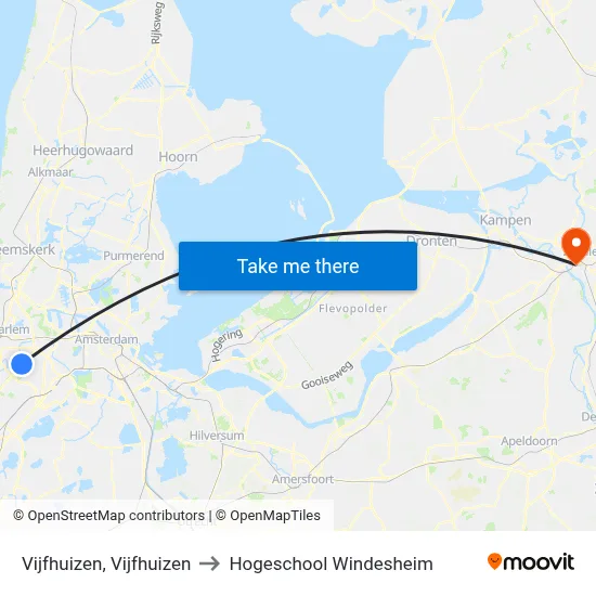Vijfhuizen, Vijfhuizen to Hogeschool Windesheim map