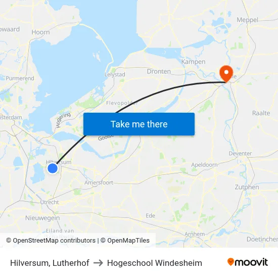 Hilversum, Lutherhof to Hogeschool Windesheim map