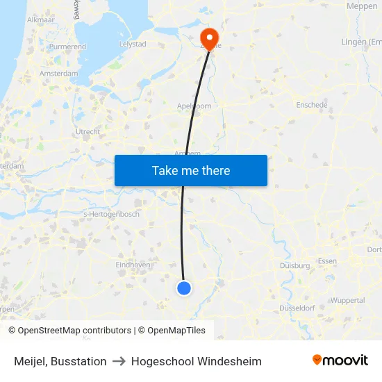 Meijel, Busstation to Hogeschool Windesheim map
