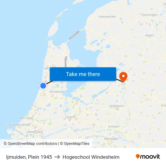 Ijmuiden, Plein 1945 to Hogeschool Windesheim map