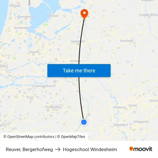 Reuver, Bergerhofweg to Hogeschool Windesheim map
