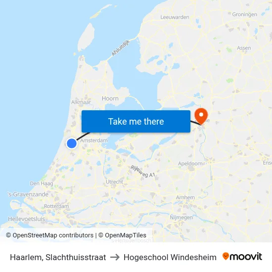 Haarlem, Slachthuisstraat to Hogeschool Windesheim map