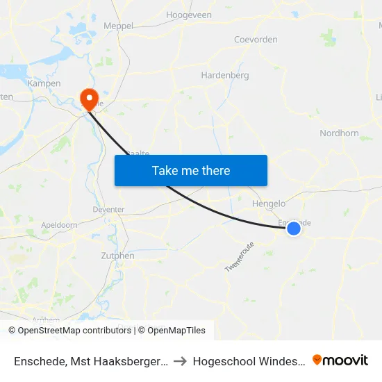 Enschede, Mst Haaksbergerstraat to Hogeschool Windesheim map