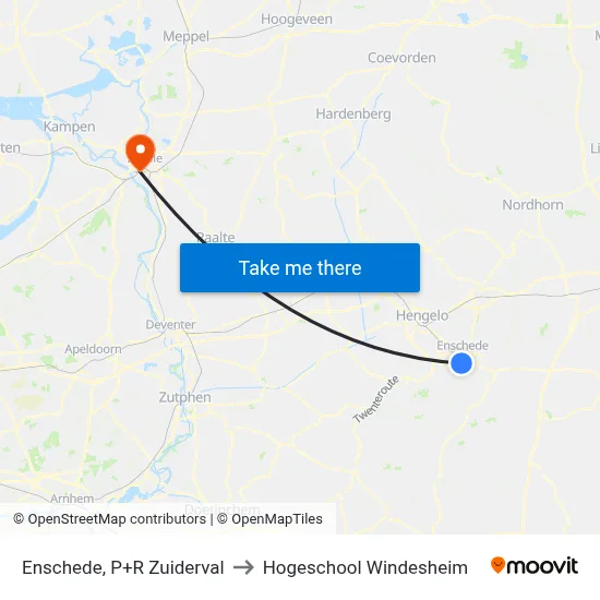 Enschede, P+R Zuiderval to Hogeschool Windesheim map