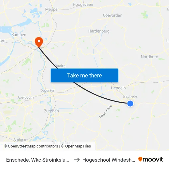 Enschede, Wkc Stroinkslanden to Hogeschool Windesheim map