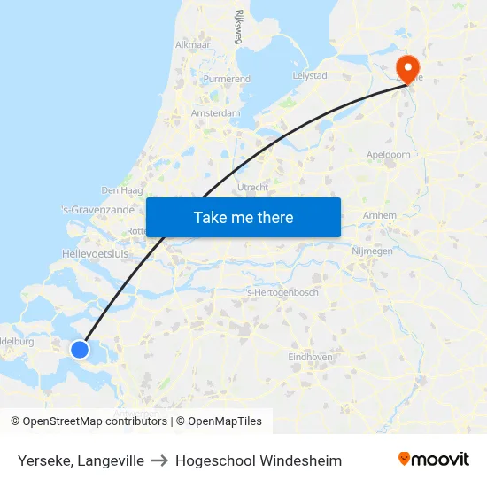 Yerseke, Langeville to Hogeschool Windesheim map
