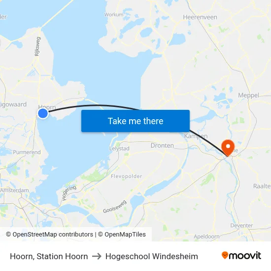 Hoorn, Station Hoorn to Hogeschool Windesheim map