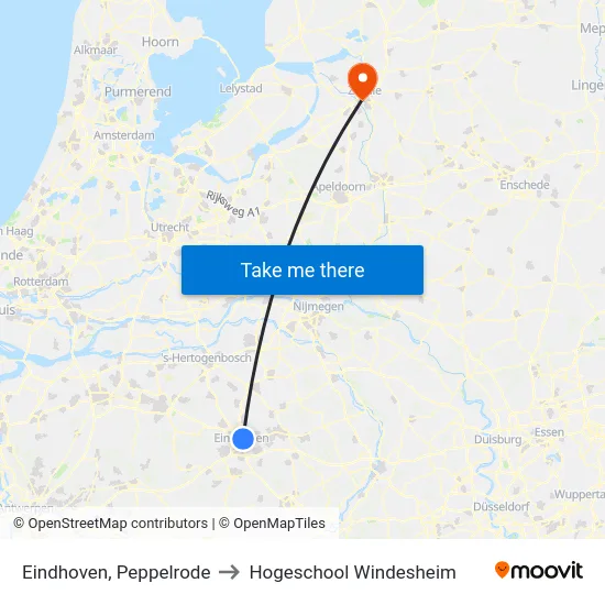 Eindhoven, Peppelrode to Hogeschool Windesheim map