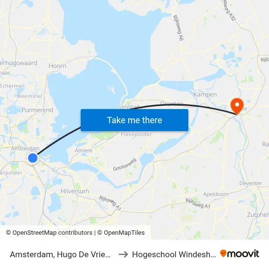 Amsterdam, Hugo De Vrieslaan to Hogeschool Windesheim map
