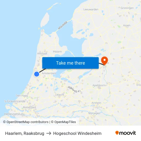 Haarlem, Raaksbrug to Hogeschool Windesheim map