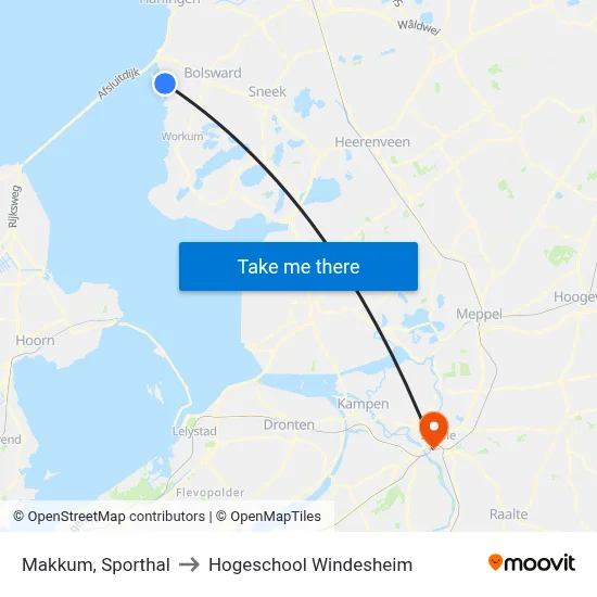 Makkum, Sporthal to Hogeschool Windesheim map