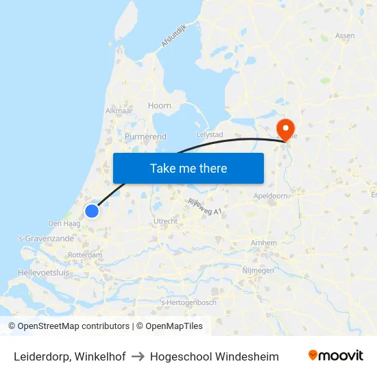 Leiderdorp, Winkelhof to Hogeschool Windesheim map