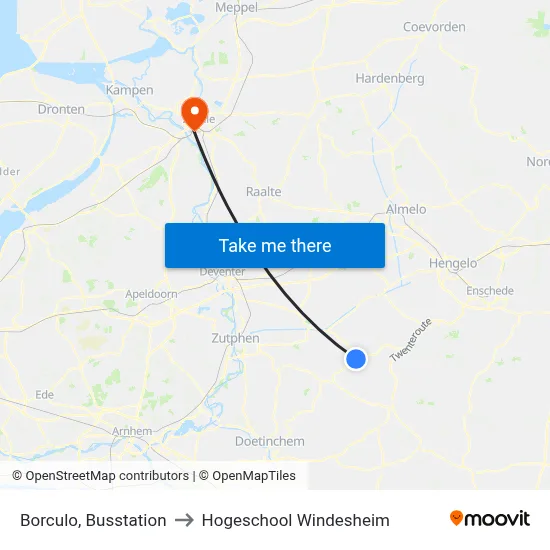 Borculo, Busstation to Hogeschool Windesheim map