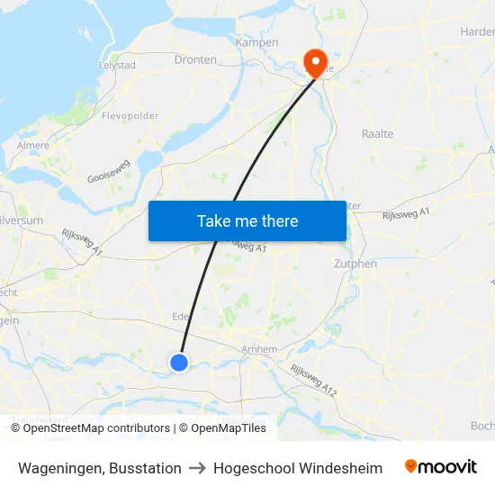 Wageningen, Busstation to Hogeschool Windesheim map