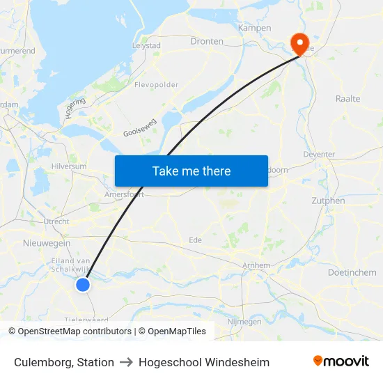Culemborg, Station to Hogeschool Windesheim map