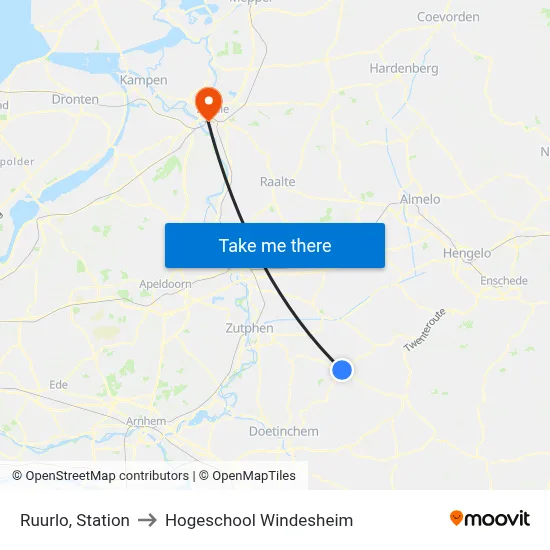 Ruurlo, Station to Hogeschool Windesheim map