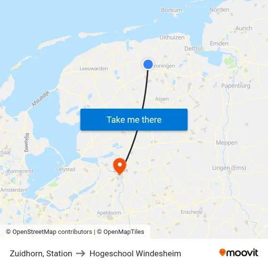 Zuidhorn, Station to Hogeschool Windesheim map