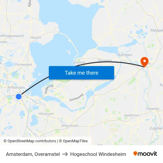 Amsterdam, Overamstel to Hogeschool Windesheim map