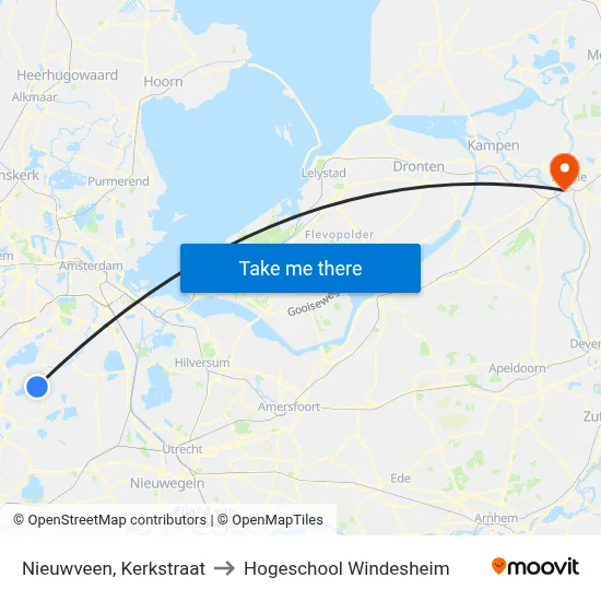 Nieuwveen, Kerkstraat to Hogeschool Windesheim map