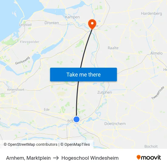 Arnhem, Marktplein to Hogeschool Windesheim map