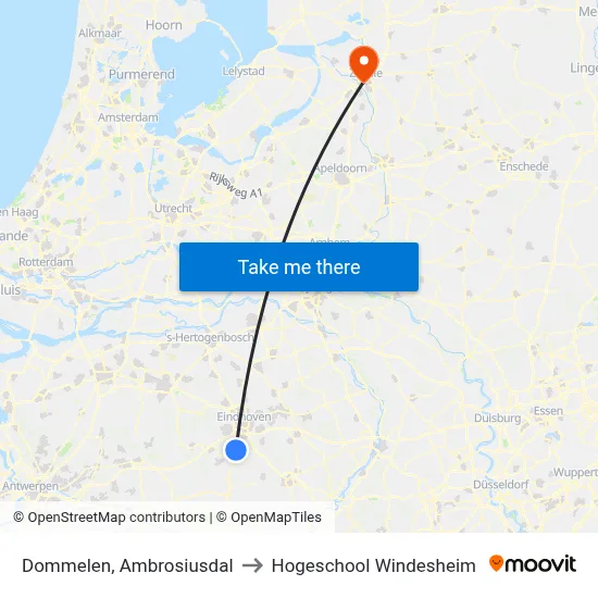 Dommelen, Ambrosiusdal to Hogeschool Windesheim map