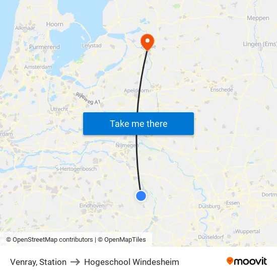 Venray, Station Venray to Hogeschool Windesheim map