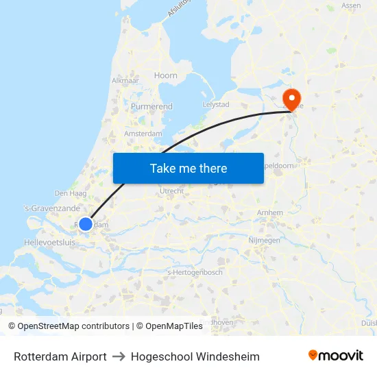 Rotterdam Airport to Hogeschool Windesheim map