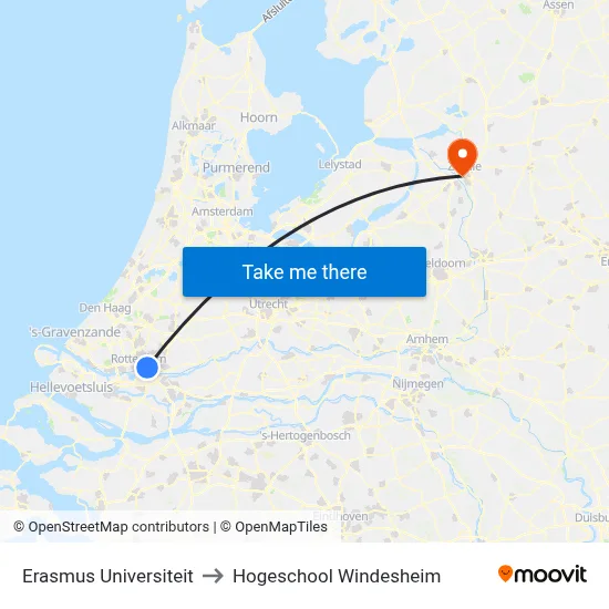 Erasmus Universiteit to Hogeschool Windesheim map