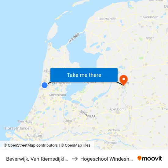Beverwijk, Van Riemsdijklaan to Hogeschool Windesheim map