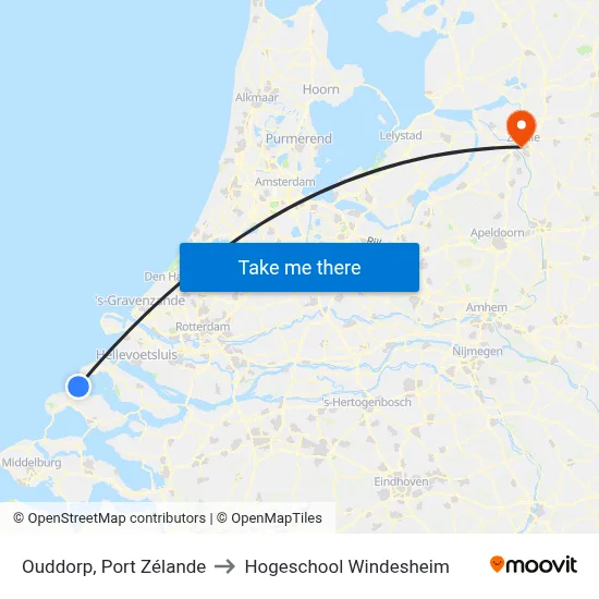 Ouddorp, Port Zélande to Hogeschool Windesheim map