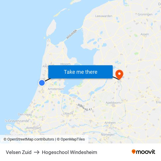 Velsen Zuid to Hogeschool Windesheim map