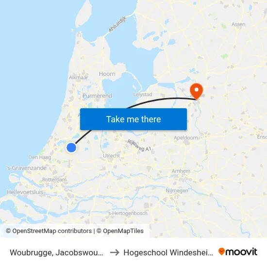 Woubrugge, Jacobswoude to Hogeschool Windesheim map